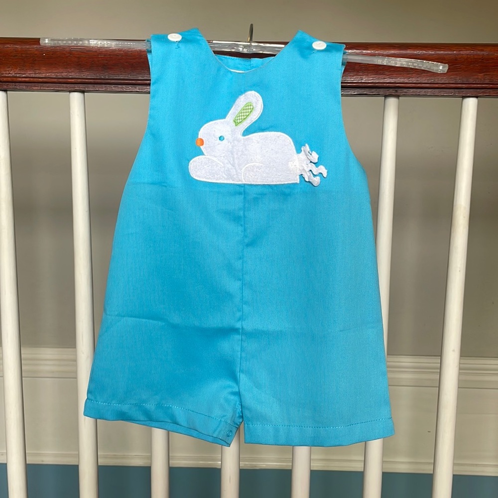 NWOT Boys Boutique Appliquéd JonJon Coverall Easter Bunny Size 12 Months